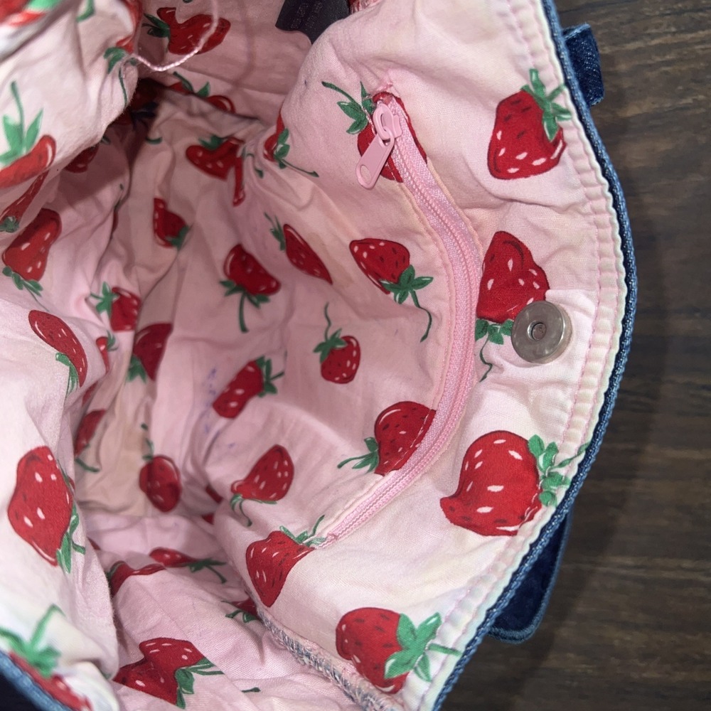 Aeropostale Y2K Mini Denim Tote Bag Strawberry Lining - Picture 6 of 11